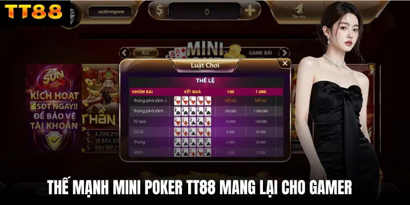 Thế mạnh mini poker TT88 mang lại cho gamer